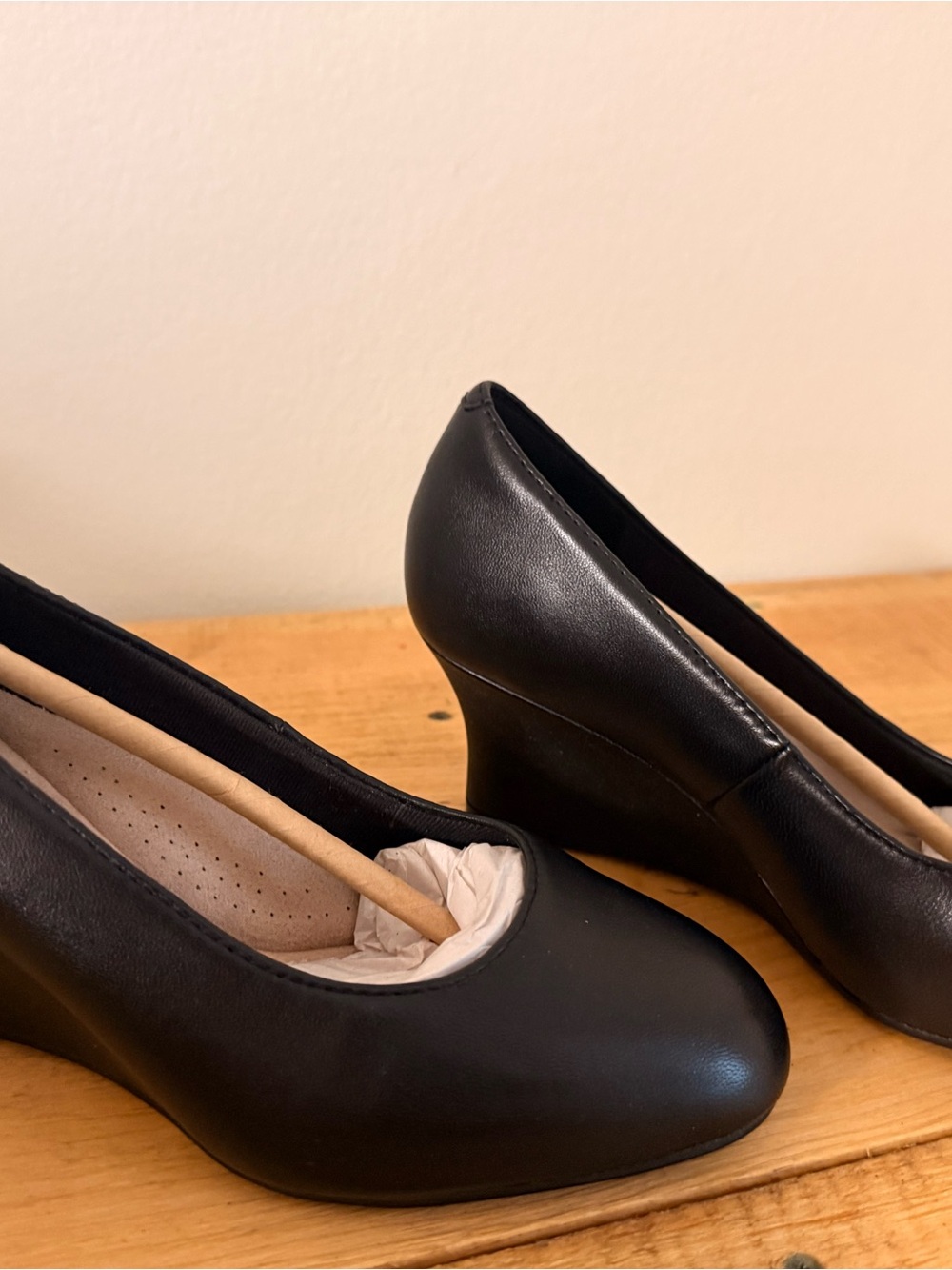 Clarks Black Leather Wedge Pumps for Women